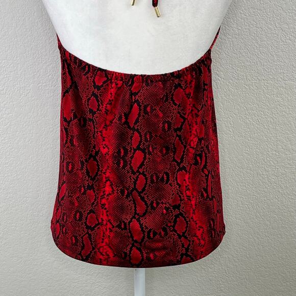 Michael Kors Red Crimson Snakeskin Keyhole Chain Tie Neck Halter Top SM/Med NWT - Picture 11 of 15